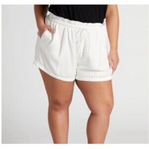 Gilli White Eyelet Drawstring Pull On Shorts 1X Comfy Stretch Travel Boho